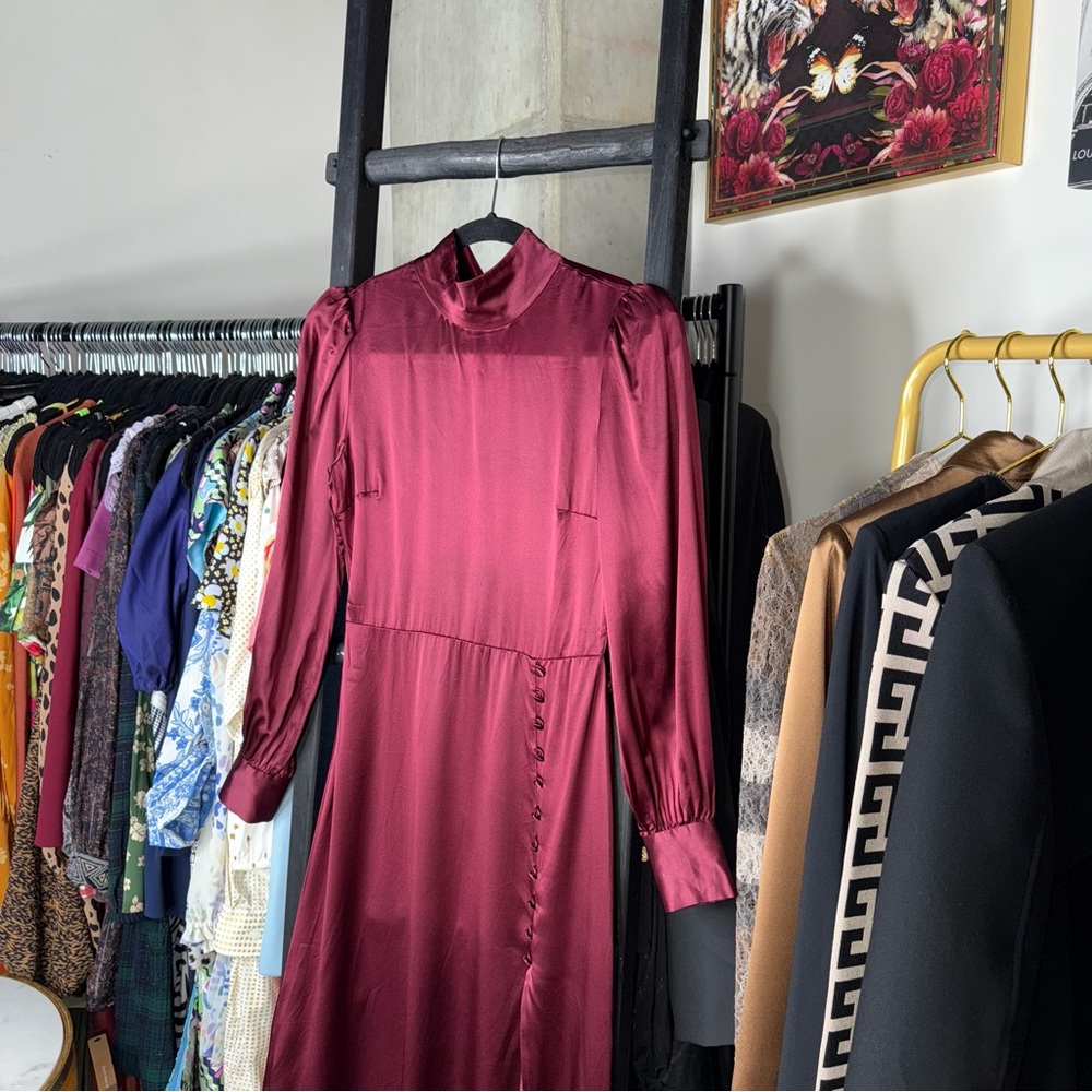 Reformation Maple Silk Midi Dress Plum Burgundy Womens 2 EUC - Picture 7 of 17